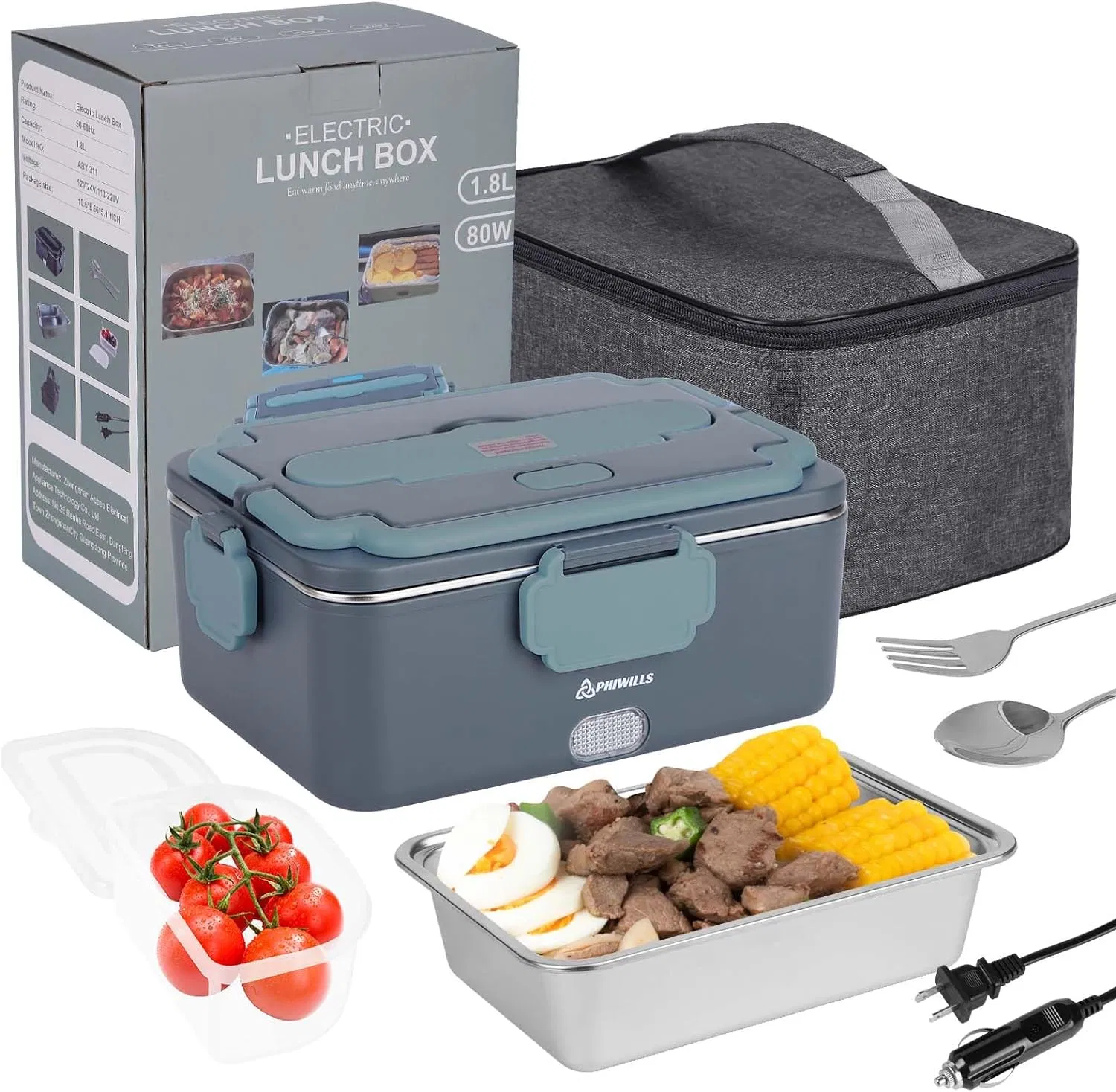 1.8L Electric Lunch Box Food Warmer Kitchenware Set for Car Home