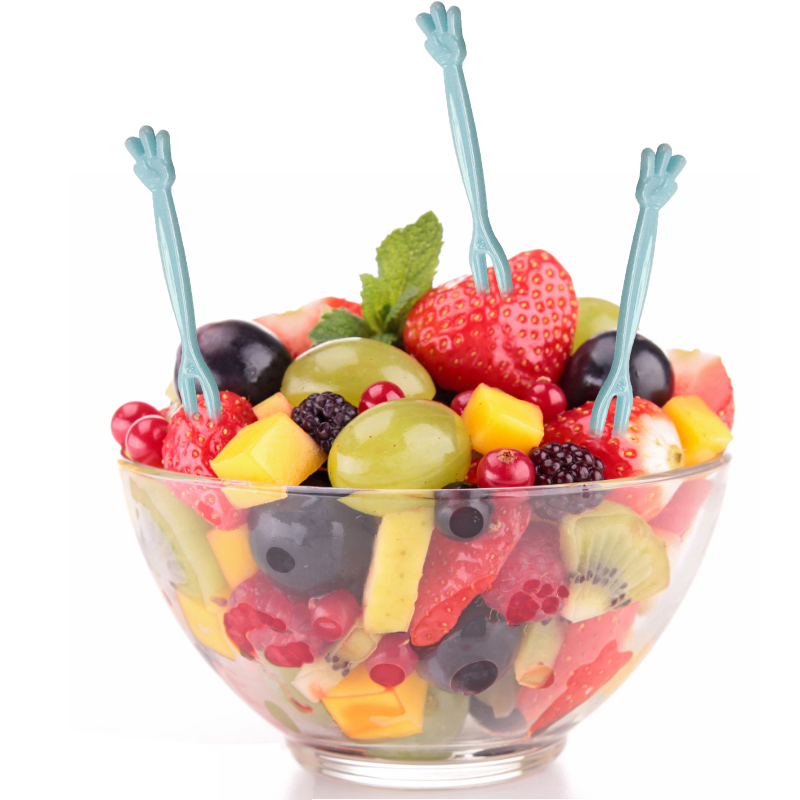 Party Supply Disposable Plastic Tableware 83mm Length PS Plastic Fork for Fruit Sky Blue