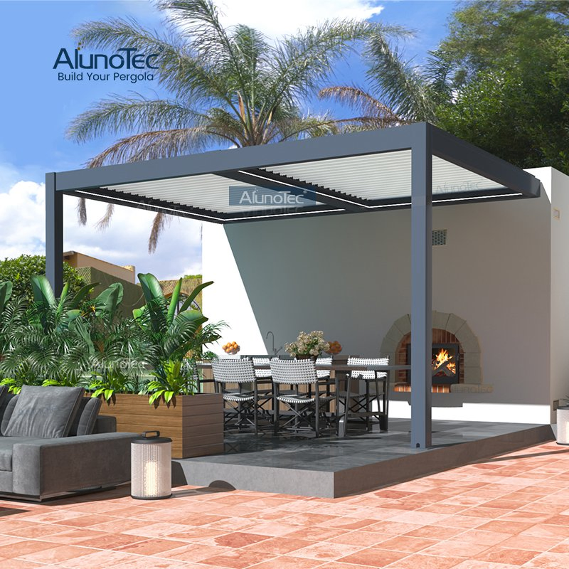 DIY Customized Heavy Duty Waterproof Louvre Roof Pavilion Outdoor Canopy Aluminium Pergola Opening Roof Gazebo with Zip Screen