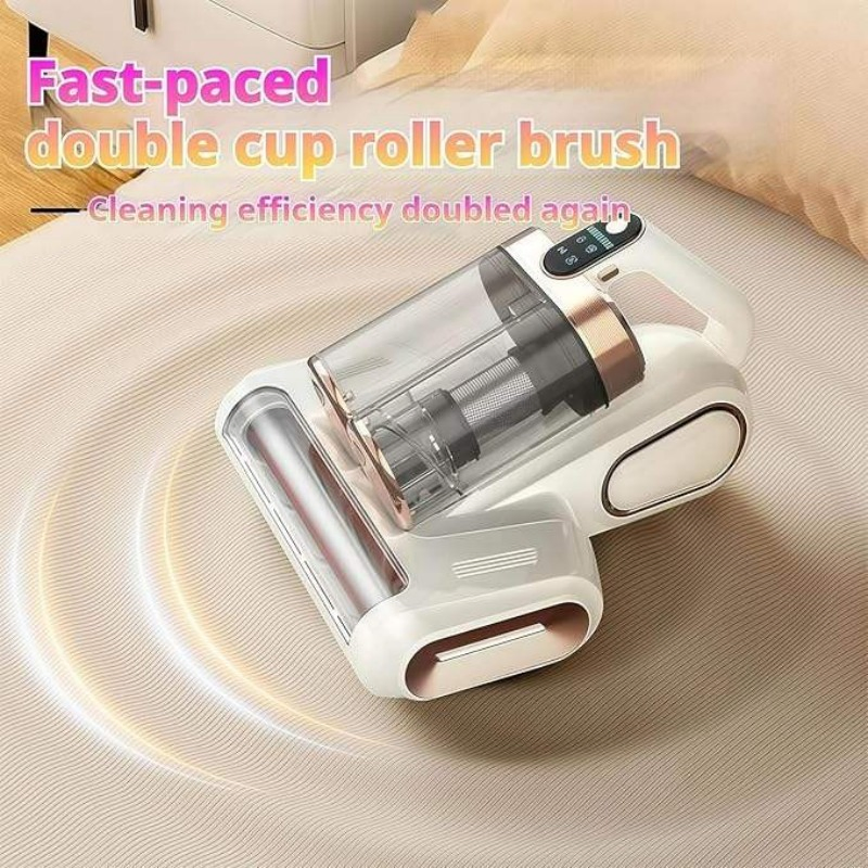 Handheld Cordless Mattress Vacuum Cleaner with Suction UV-C Light Double-Cup Vacuum