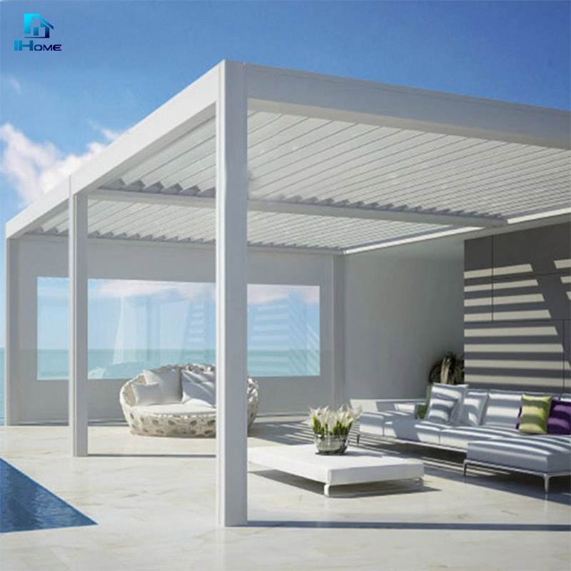 Eco Friendly Grey Motorized Opening Louvre Roof Pergula Style with Side Blinds