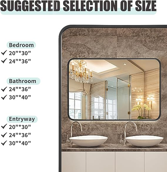 Stylish Large Round Wall Mirror with Black Iron Frame Mirror