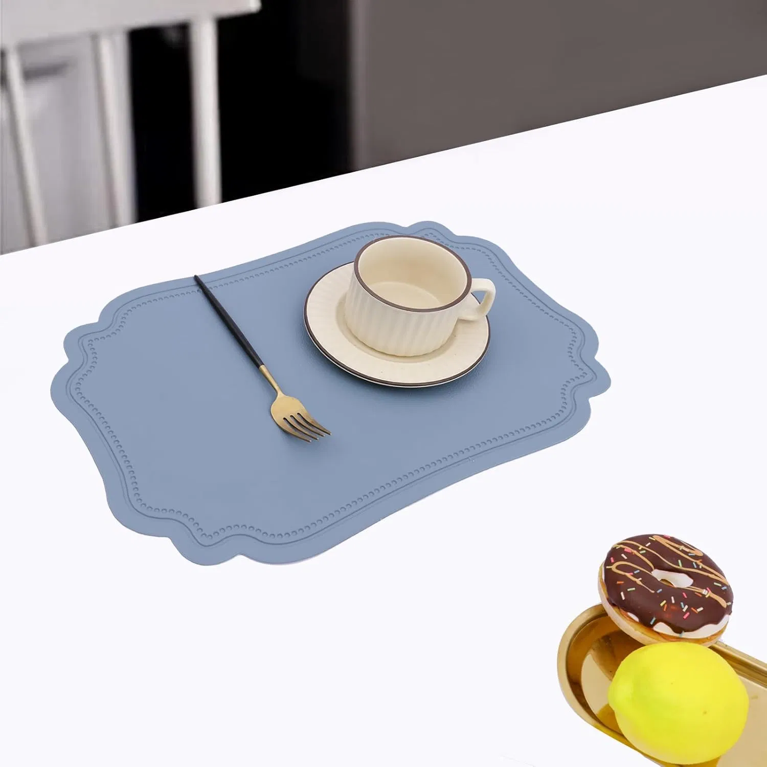 Xinyun Leather Placemats Set of 6 for Dining Table Blue Faux Leather Placemat Wipeable Heat Resistant Non Slip Waterproof Place Mats Anti Oil Eco-Friendly Decor