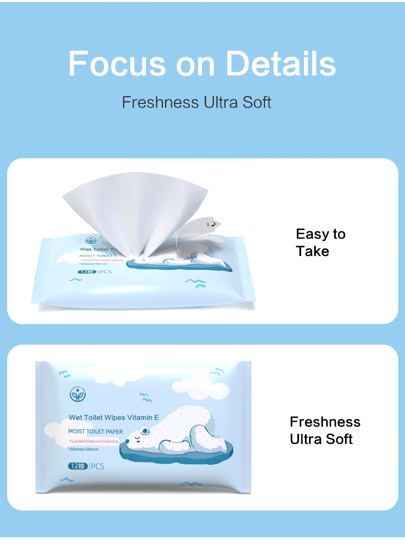 Wholesale Flushable Disposable Biodegradable Cleaning Toilet Wet Wipes