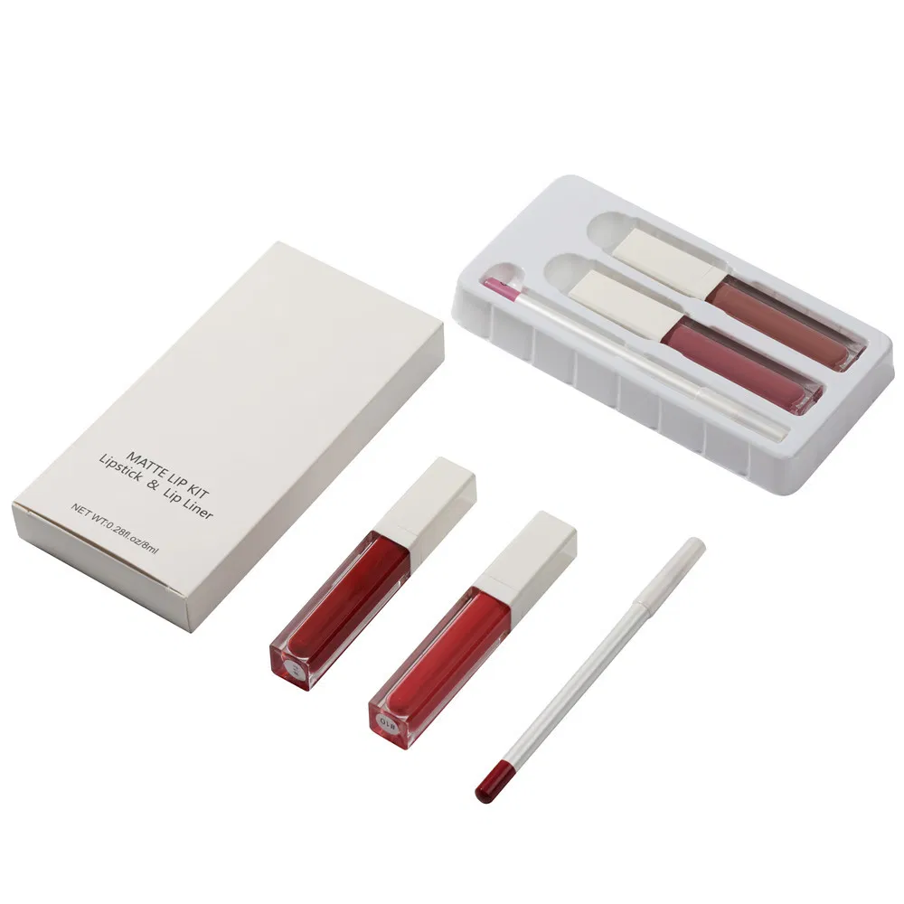 OEM 8 Color Non Stick Cup Matte Lipstick Lip Liner Pen Combination 3PCS Set Lip Gloss