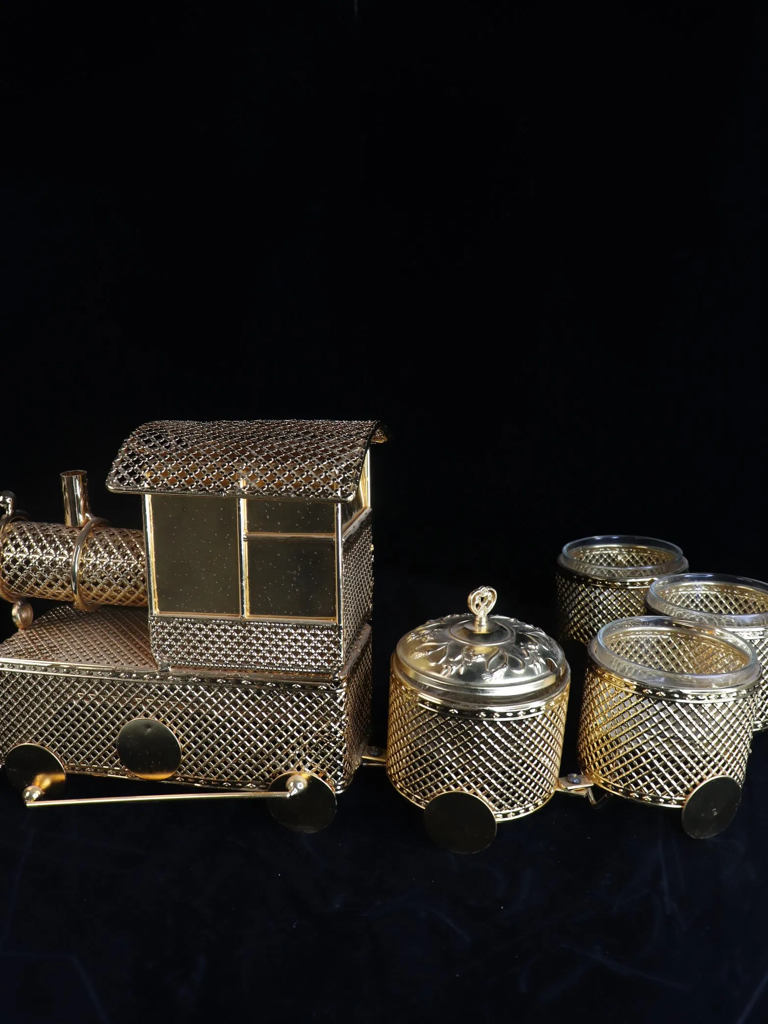 Stylish Train Shaped Candy Bowl Set with Four Glass Storage Jars
