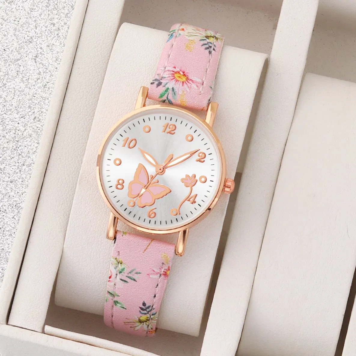 Romantic and Casual Women's Floral Print Watch and Butterfly Jewelry