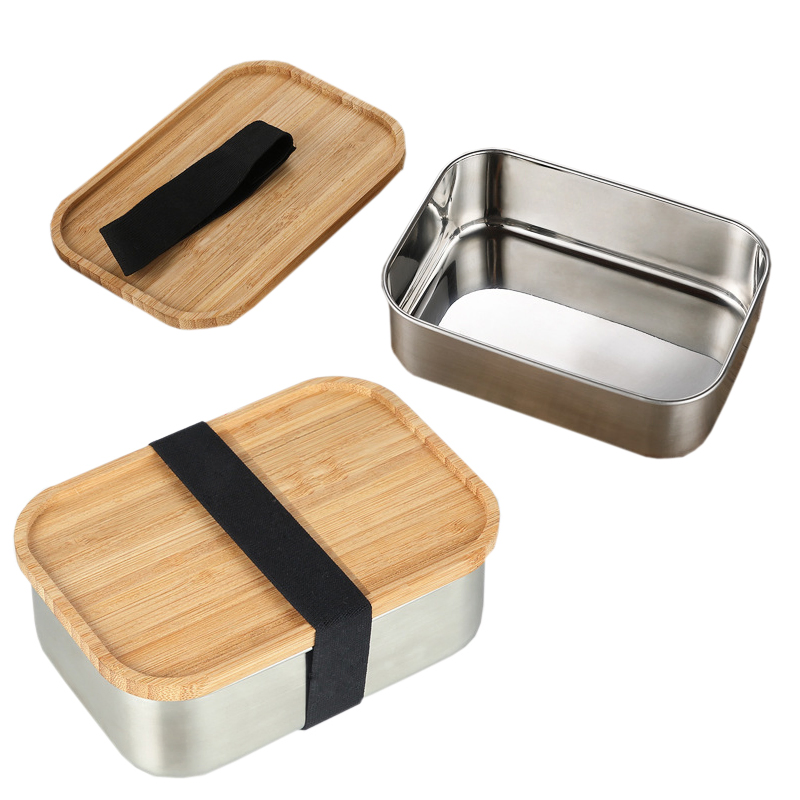 Japanes Style Stainless Steel Lunch Box Student Office Customizable Logo Bamboo Lid Bento Box Food Container