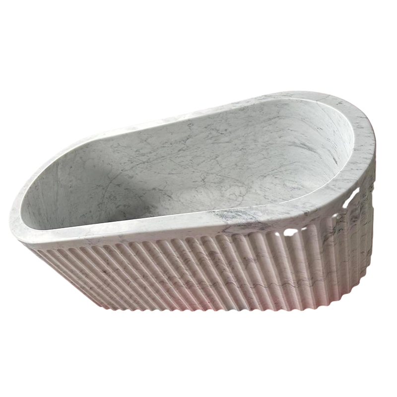 Natural Stone Carrara White Marble Freestanding Oval Bathtub Custom Marble Bath