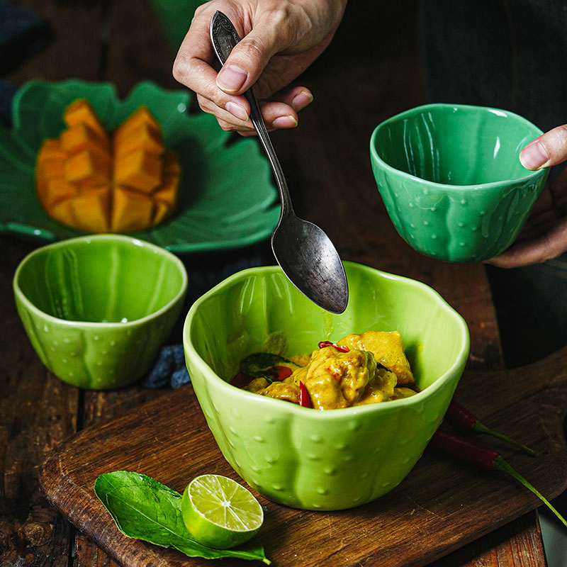 High Quality Cactus Bowl Children Cute Ceramic Rice Salad Soup Bowl