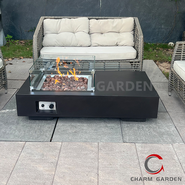 Ready to Ship Rectangular Shape Gfrc Fire Stove with CE Certificate Approval Gas Propane Fire Pits Table for Courtyard Use