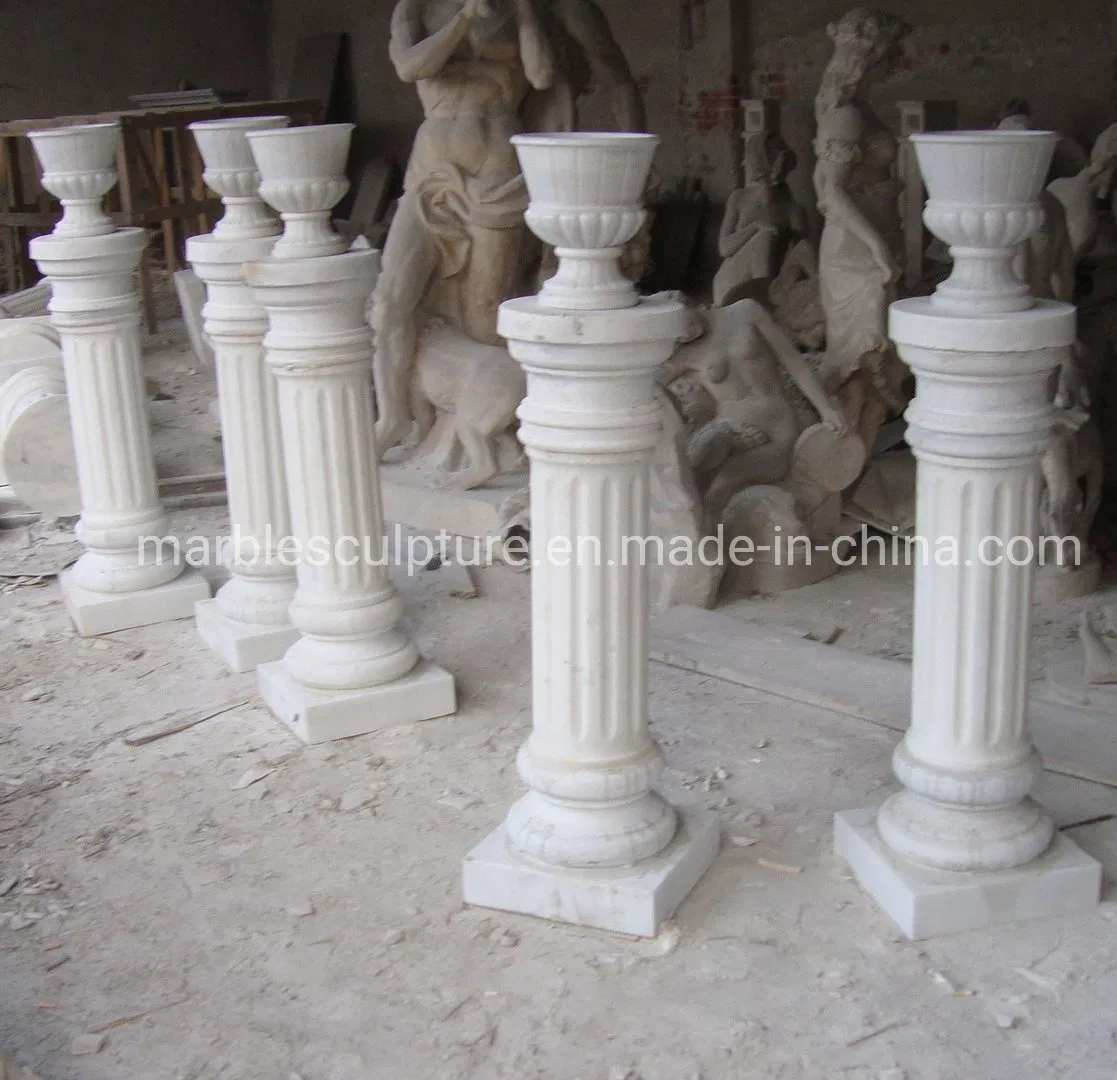 Antique Natural White Marble Column Pillar Flower Pot (SY-C037)