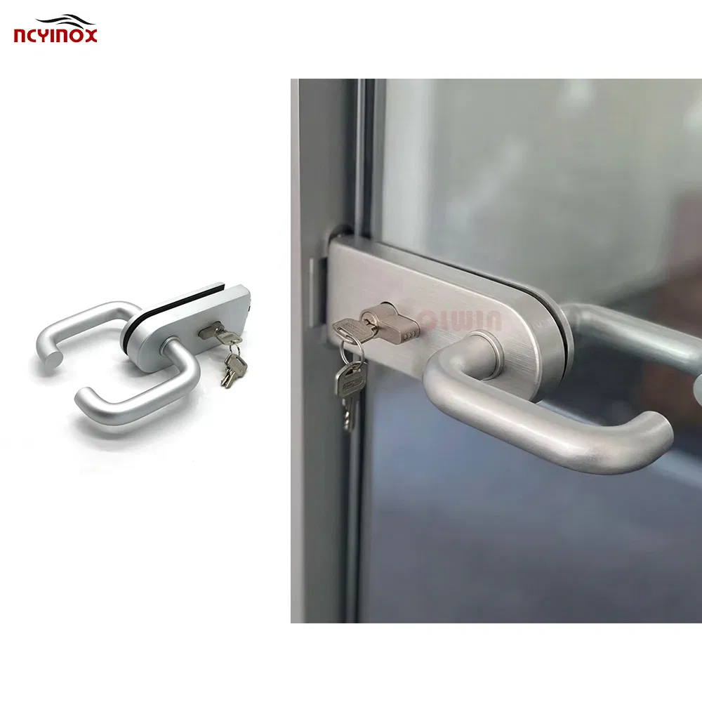 Glass Door Lock Aluminum Polished Stainless Glass Mounted Passage Latch with Lock for Office & Commercial