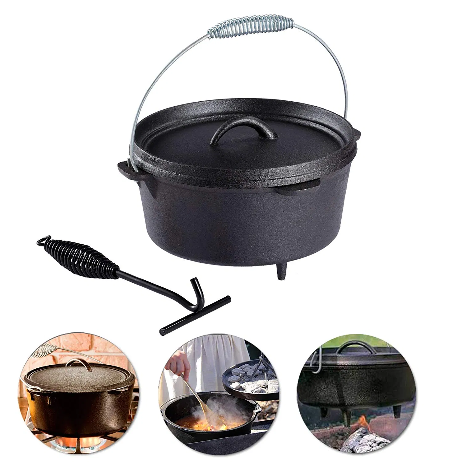 Чугунная эмалированная жаровня 6QT для кемпинга и BBQ
