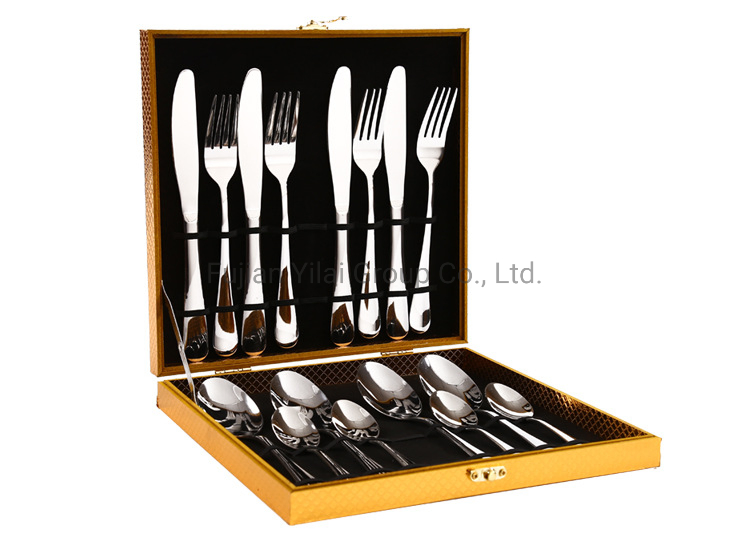 Cutlery Set Wedding Spoon and Fork Knife 16PCS Stainless Steel Flatware with Wooden Box