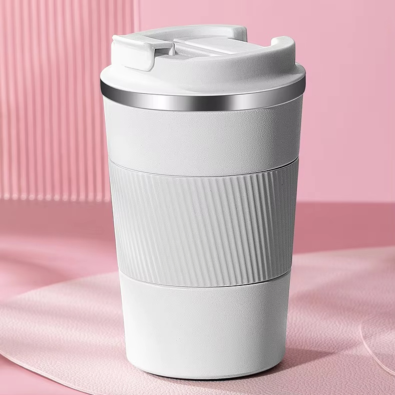 Custom Engraved Logo Cross-Border 304 Stainless Steel & Leather Coffee Cup for Travel Vacuum with Silicone Cover