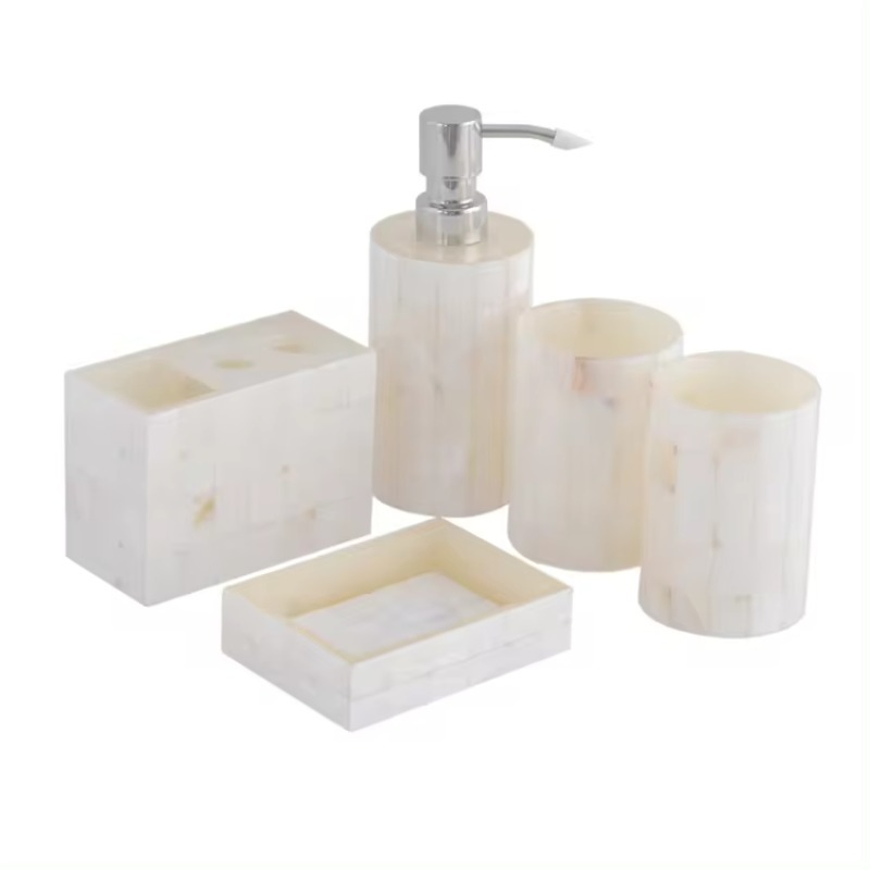 White Sanitary Ware Exquisite Shower Products Anti-Slip Resin Luxury 5PCS Bathroom Set