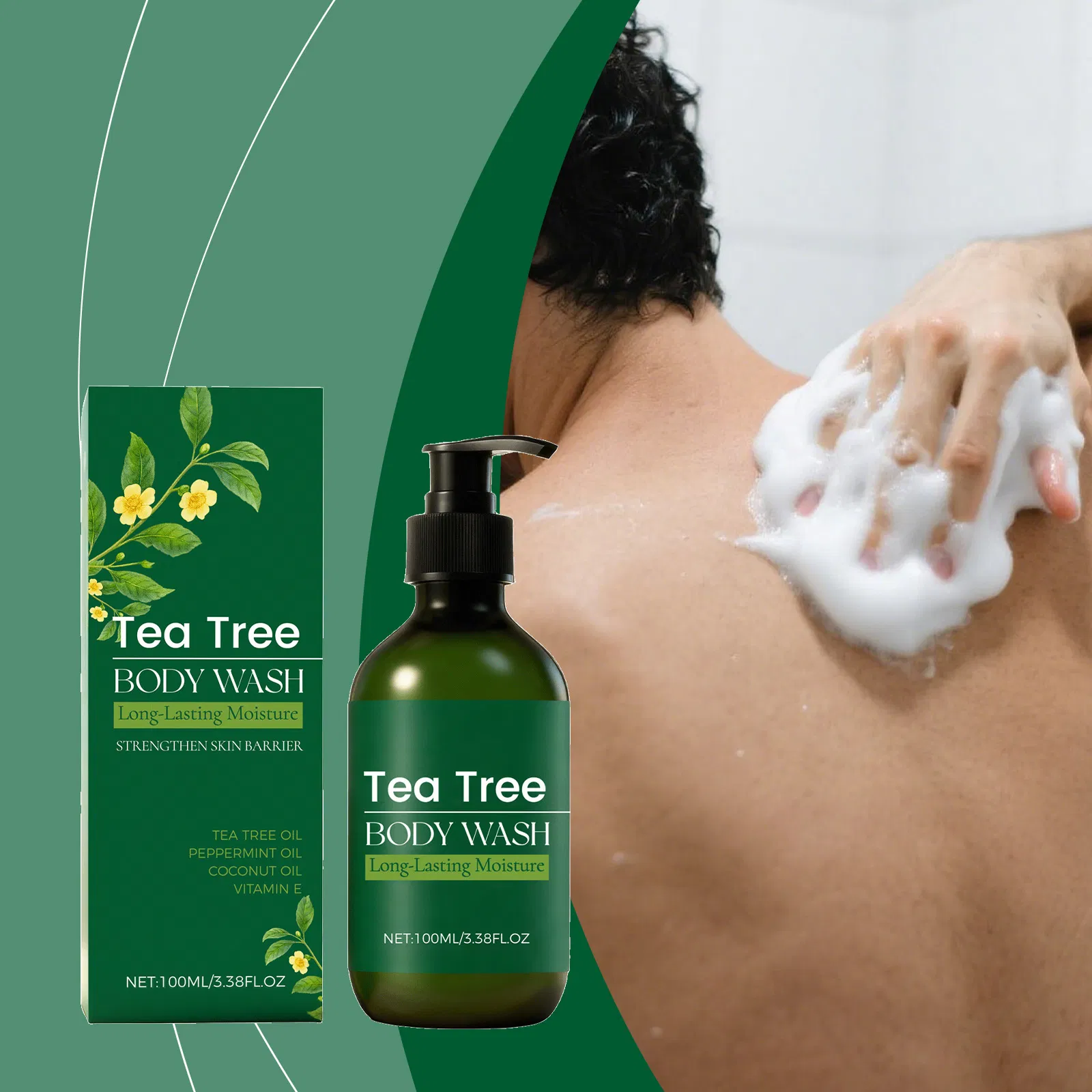 OEM Customized 100% Natural Whitening Deep Cleansing Tea Tree Body Wash Bath Shower Gel