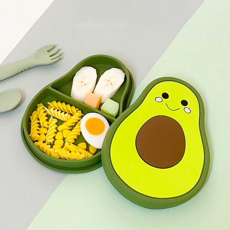 Wholesale Avocado Shaped Silicone Suction Plates for Baby Feeding, BPA-Free Non-Slip Dinner Plates for Toddlers Children