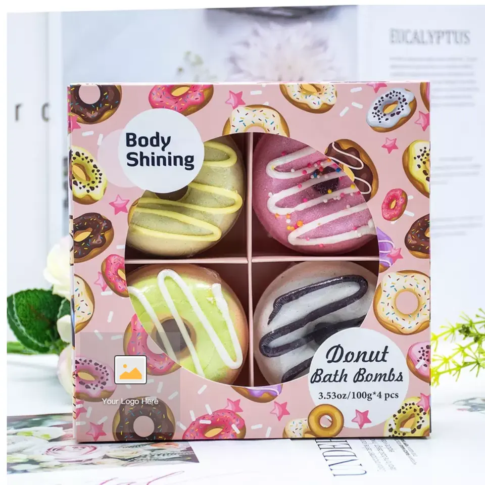 Wholesale 4 Pack Bath Bombs Organic Colorful Doughnut Shape Vegan Bath Fizzer Donut Bath Bombs