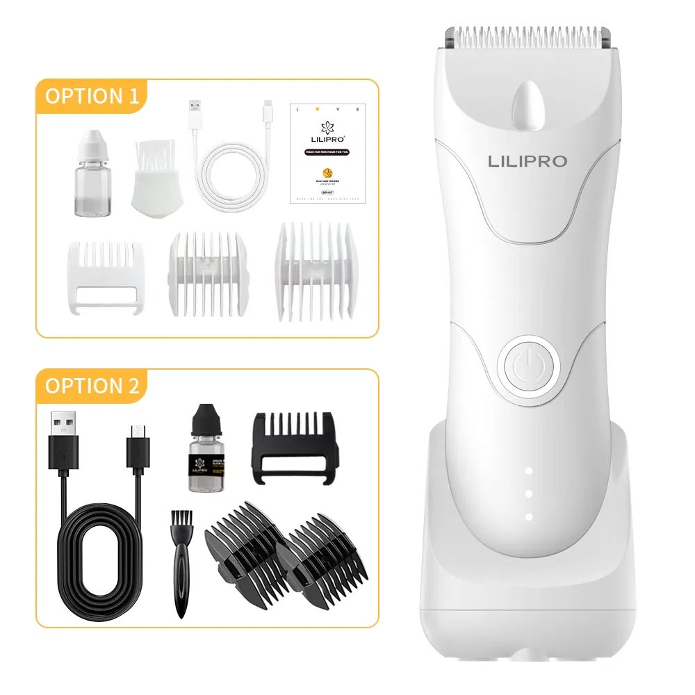 Lilipro B7 Body Hair Trimmer Groin Trimmer Replaceable Ceramic Blade Heads USB Recharge Dock Waterproof Electric Shaver for Men