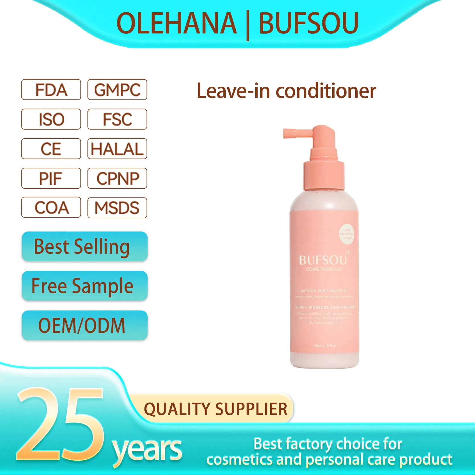 Leave in Conditioner Hair Spray Neutrtive African Curly Hair Wig Heat Protectant Hydrating Private Label Leave-in Conditioner