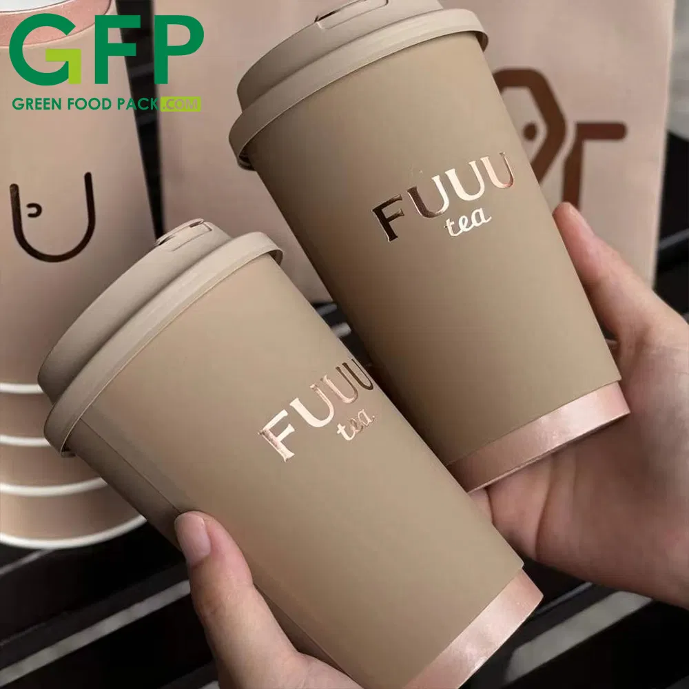 Бумажный стакан 16oz с логотипом, двойные стенки, розовое золото