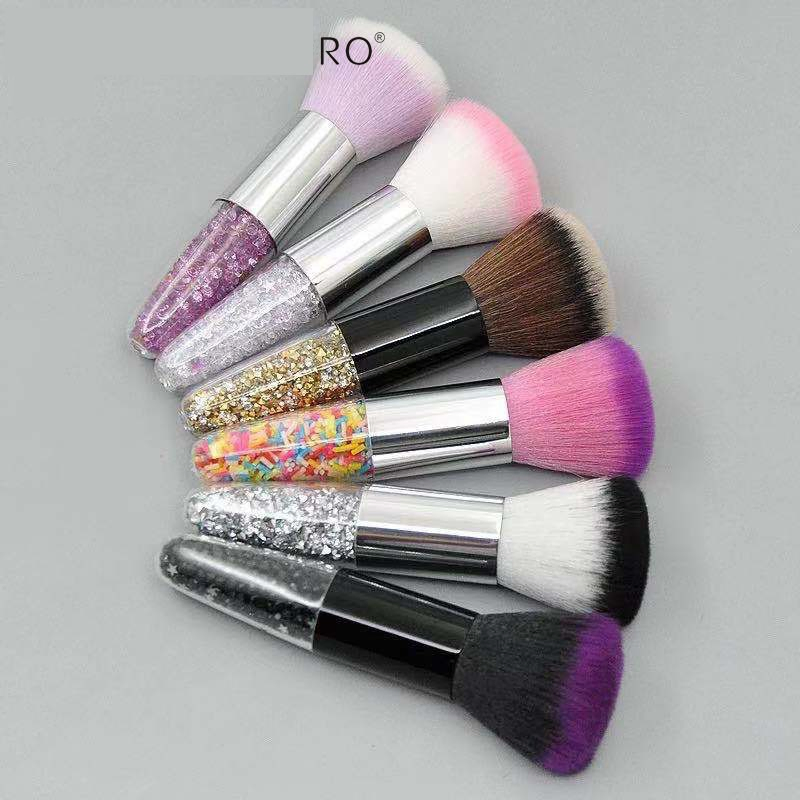 Nail Art Dust Brush Colorful Rhinestone Handle Nail Brush Remover Cleaner Soft Foundation Brushes for Manicure Tools