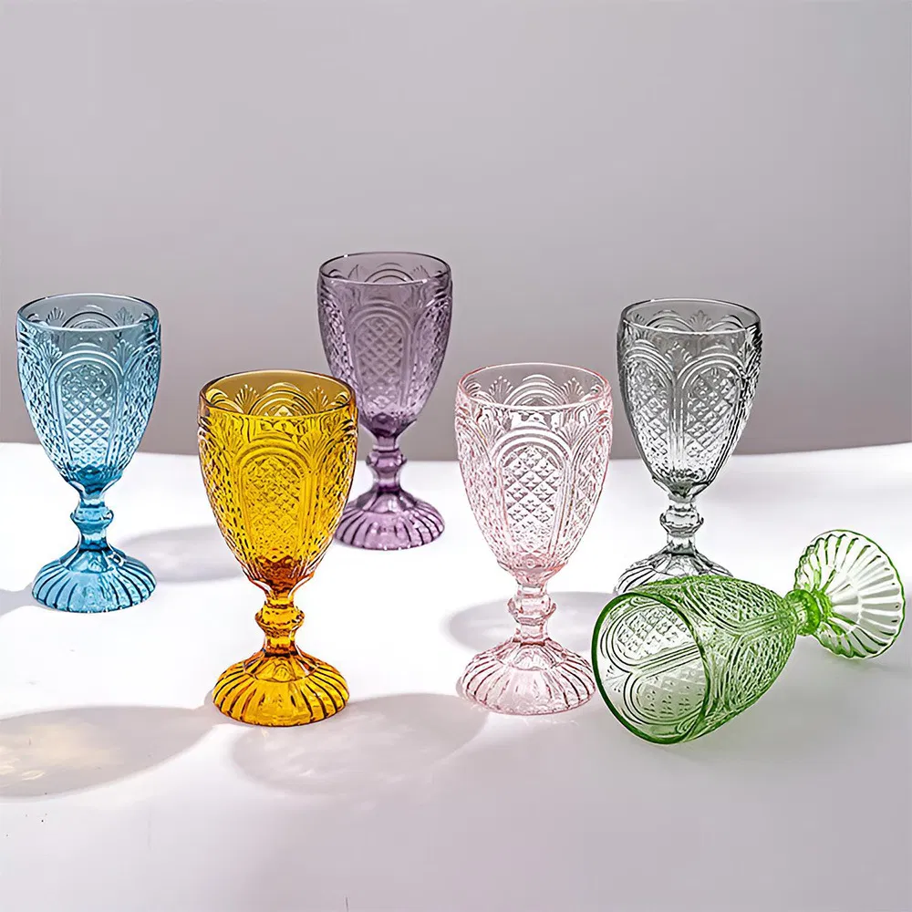 Vintage Colorful Wine Glasses Goblet Amber Glass Drinkware for Wedding