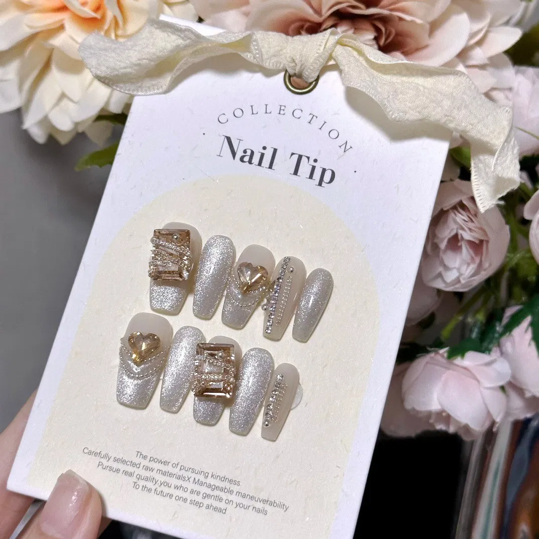 Handmade Luxury Long Coffin Finger Nails Full Cover Artificial Art Press on Acrylic Nails Tips