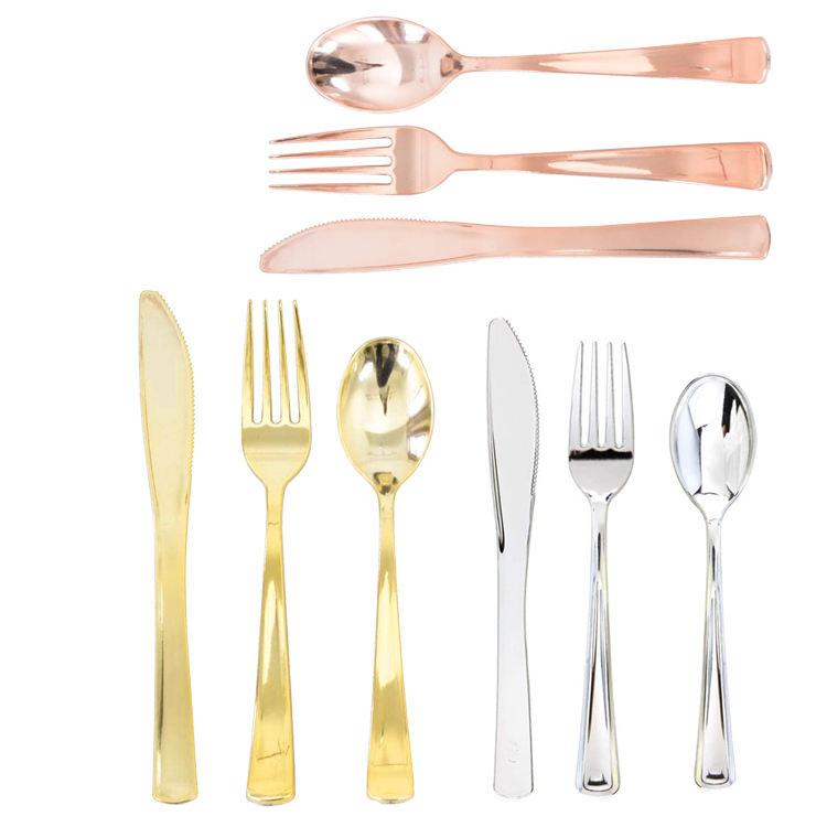 Premium White Gold Disposable Cutlery Set with Elegant Napkin Pouch