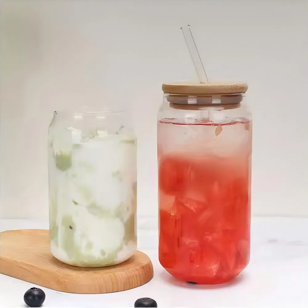 16/12oz Glass Cup with Bamboo Lid and Straw Water Bottle with Lid