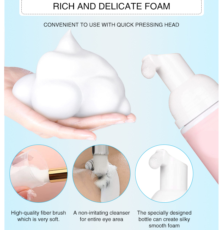 Eyelash Extension Cleanser 60ml Eyelash Shampoo Kit Eyelid Foaming Cleanser Clean for Extensions Natural Lashes