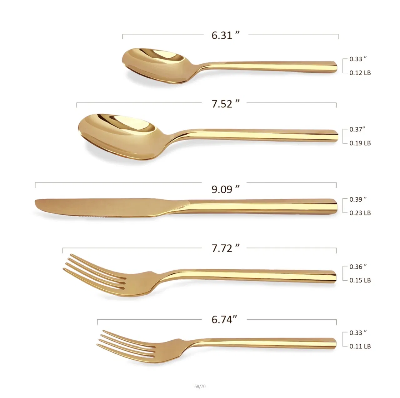 Wholesale Stainless Steel Hexagon Thick Handle Gold Cutlery for Wedding