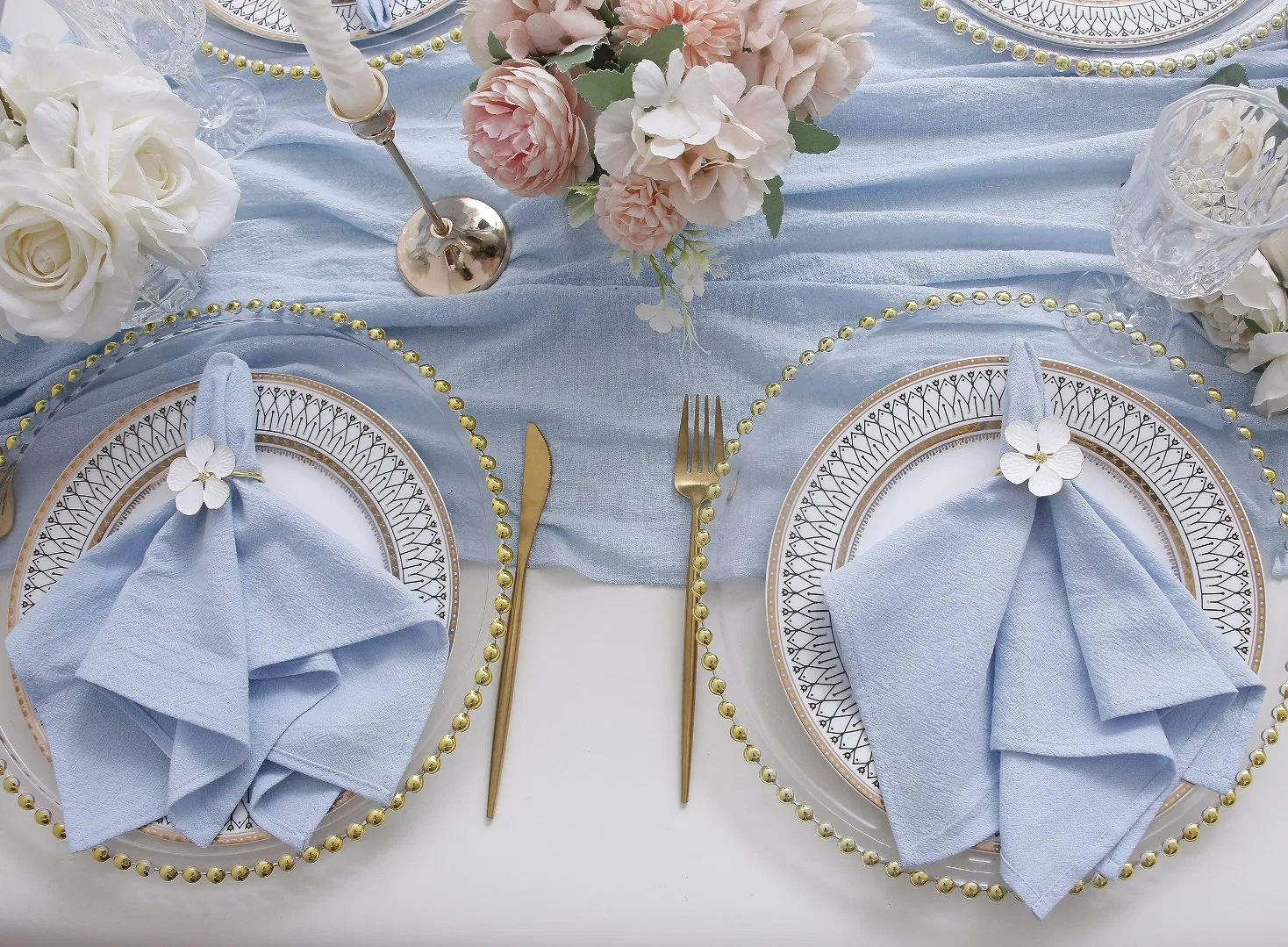 Sky Blue Color Washable Kitchen Napkins Cloth Fabric Restaurant Table Decor Custom Reusable Cotton Linen Tea Towel Linen Napkins