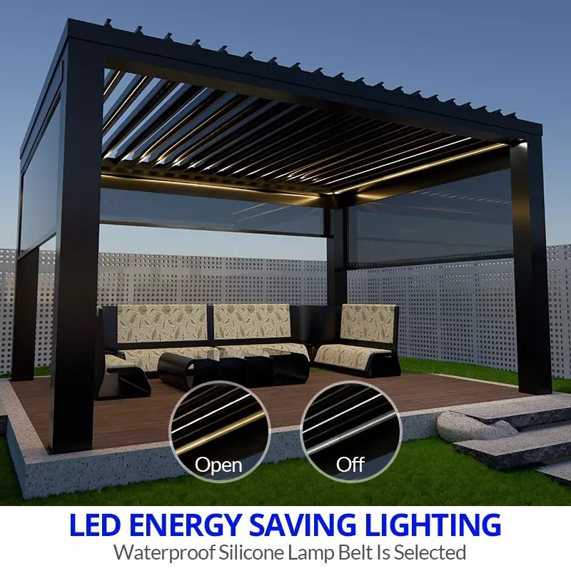 Louver Shutter Blinds Motorized Patio Roof Sunshade Automatic Aluminum Pavilion Gazebo