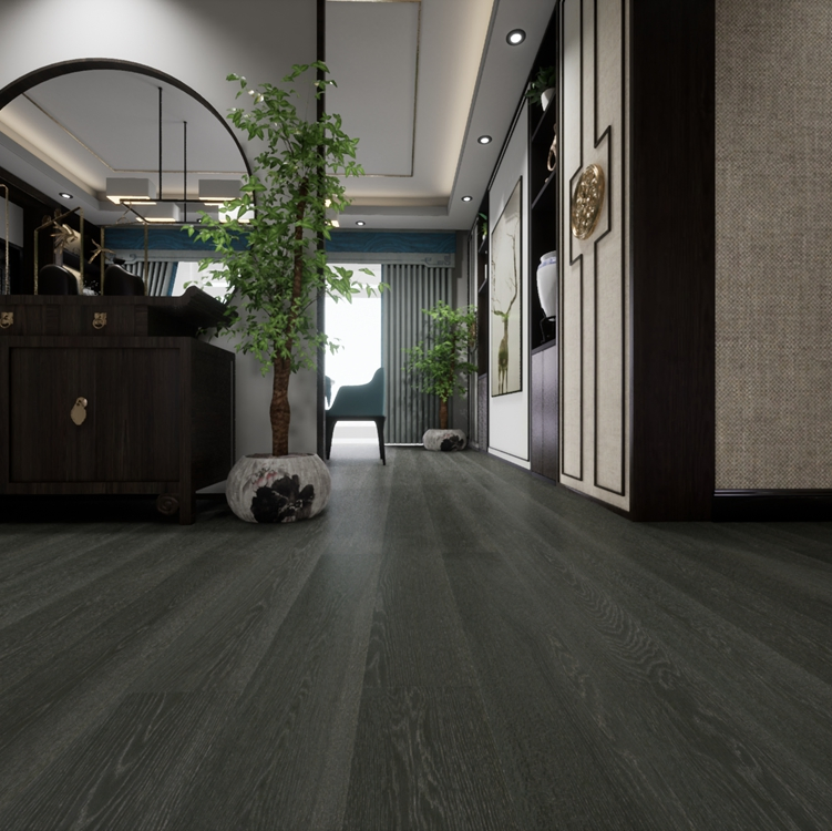 Sleek Dark Black Long Wide Plank Oak Engineered Flooring – Engineered Wood for Modern Apartments