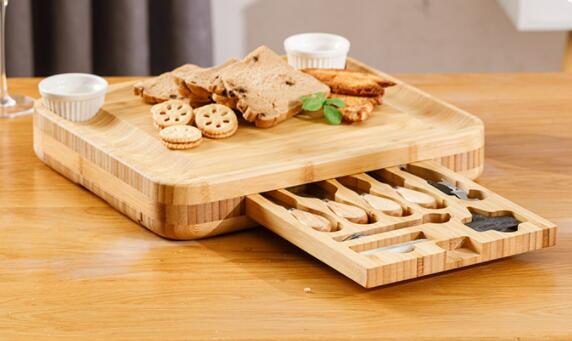 Bamboo Cheese Board and Knife Set: Large Charcuterie Board Set Wine Meat Cheese Platter Unique Gift