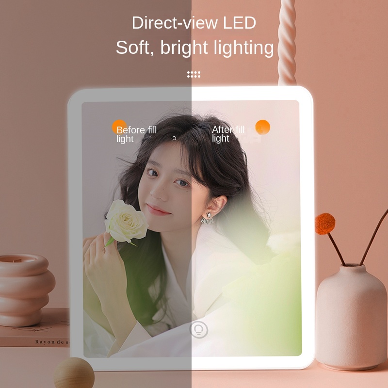 360-Degree Rotating Three-Color Dimmable LED Square Makeup Mirror