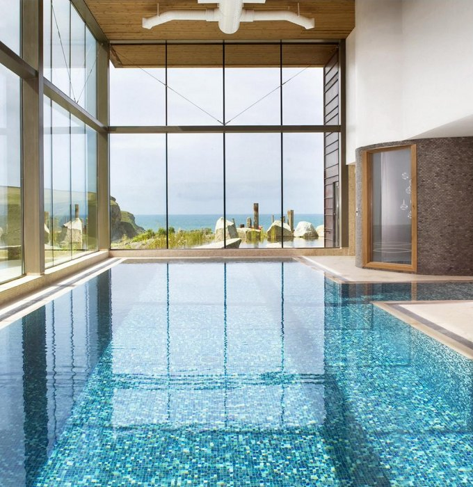 Мозаичная плитка для бассейна, кухни и ванной, стеклянная, сине-белая