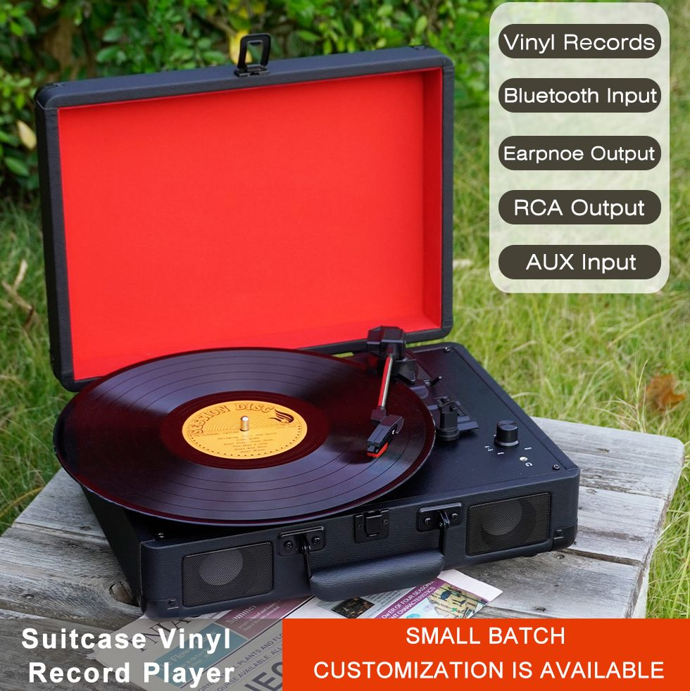 Wireless Bluetooth Mulit Function Gramophone Portable Suitcase Turntable Player with USB Playback and Burning