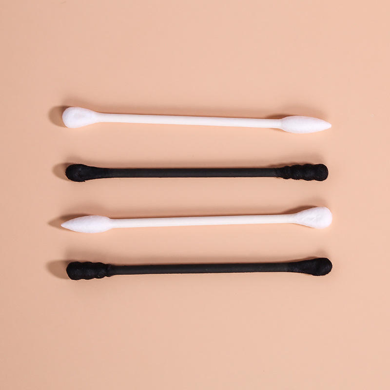 Disposable Cleaning Cotton Swabs in Black and White, Packed in a Box.