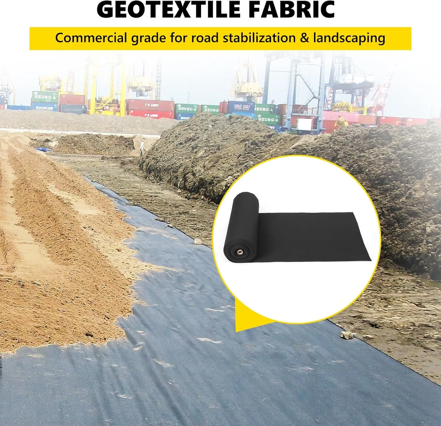 6FT X 50FT & 6oz Woven Geotextile Fabric, Duty Garden Non-Woven Barrier Cloth, PP Woven Geotextile