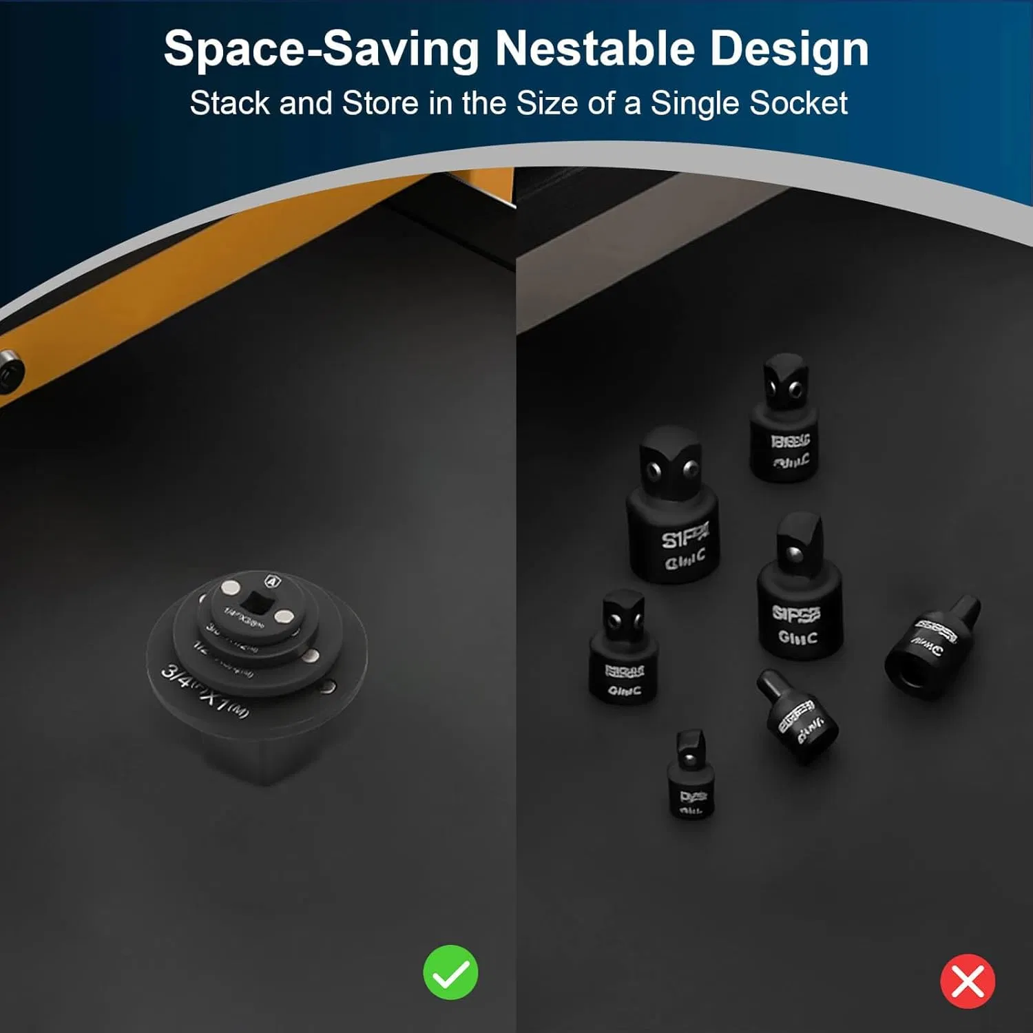 Набор низкопрофильных переходников для ударного гайковерта (4 шт)