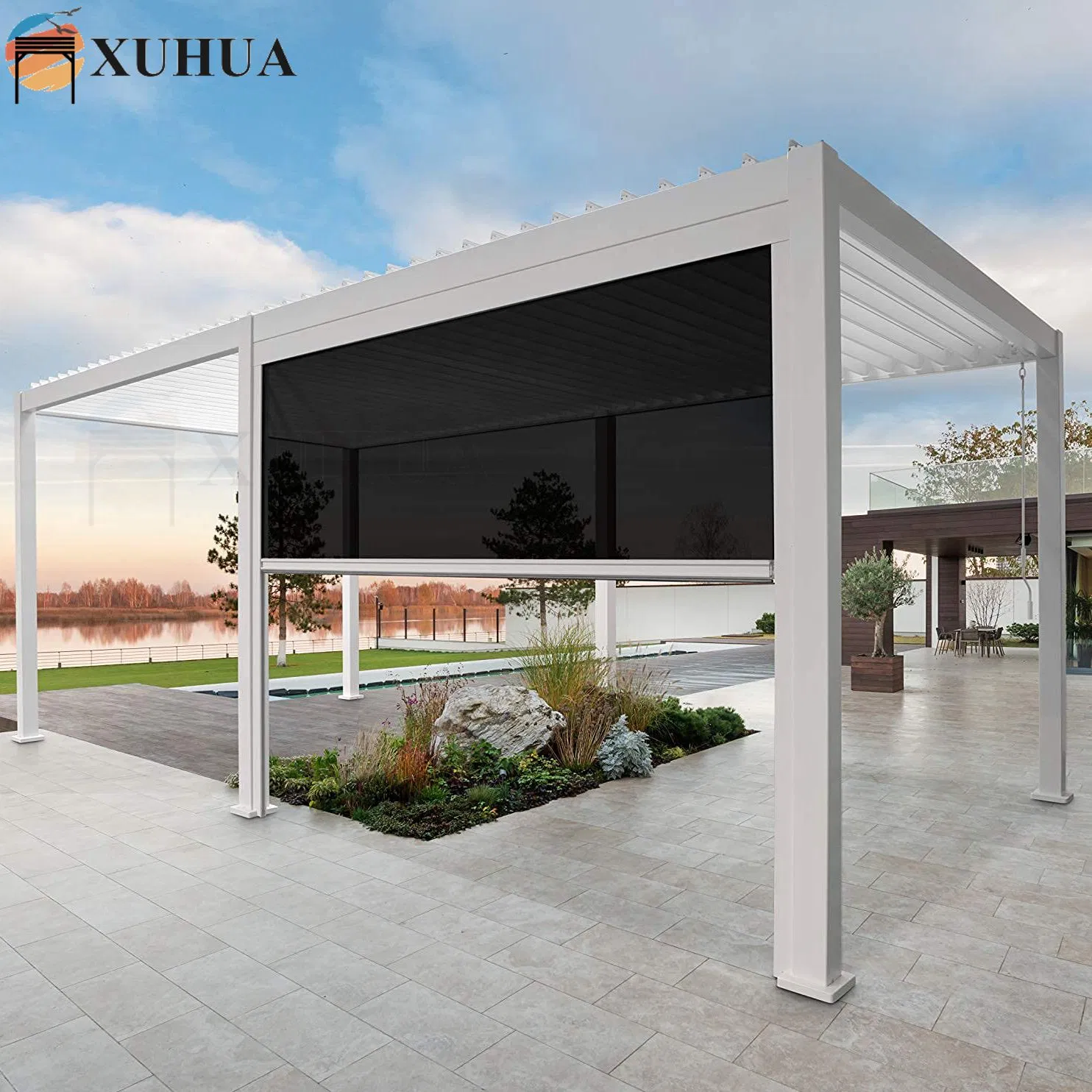 Xuhua Factory Motorized Against Rain Sunscreen Waterproof Garden Zip Track Outdoor Blinds