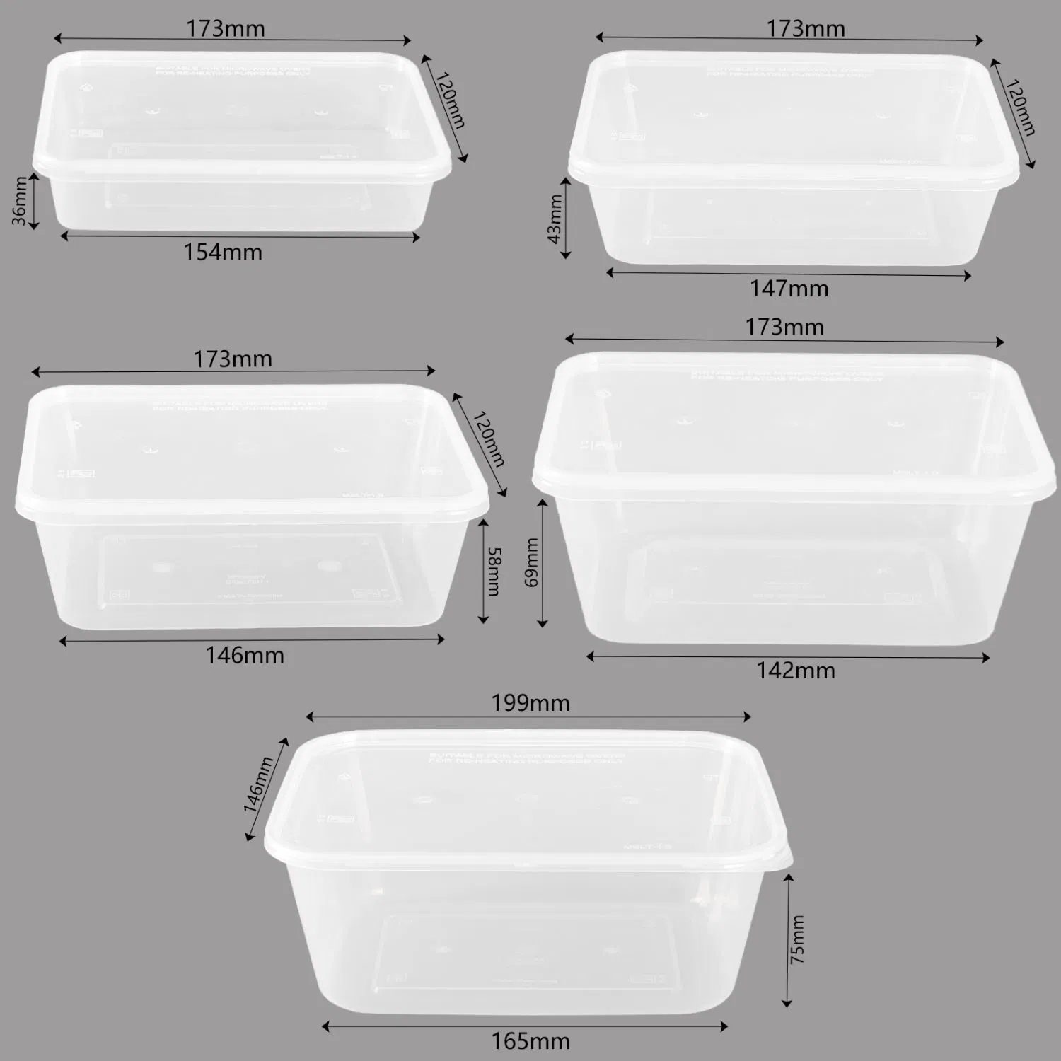 Takeaway Storage PP Rectangular Clear Meal Prep Box Microwavable Food Packaging Container