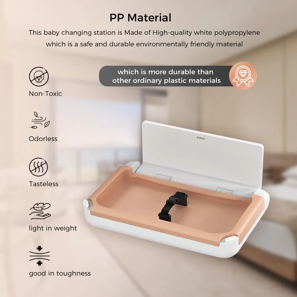 Commercial Wall Mounted Horizontal Fold-Down Diaper Change Table with Adjustable Safety Strap Baby Changing Station