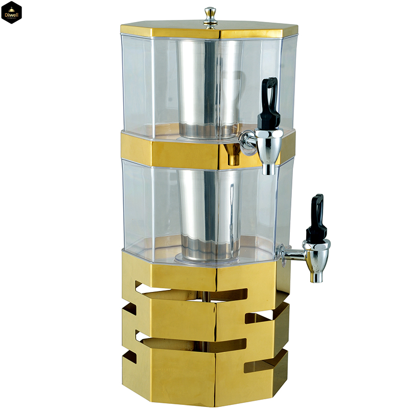 Diwell Factory Wholesale Cheap Price Cold Drink Beverage Dispenser Double Spigot Commercial Gold Plated Juice Dispenser with Tap