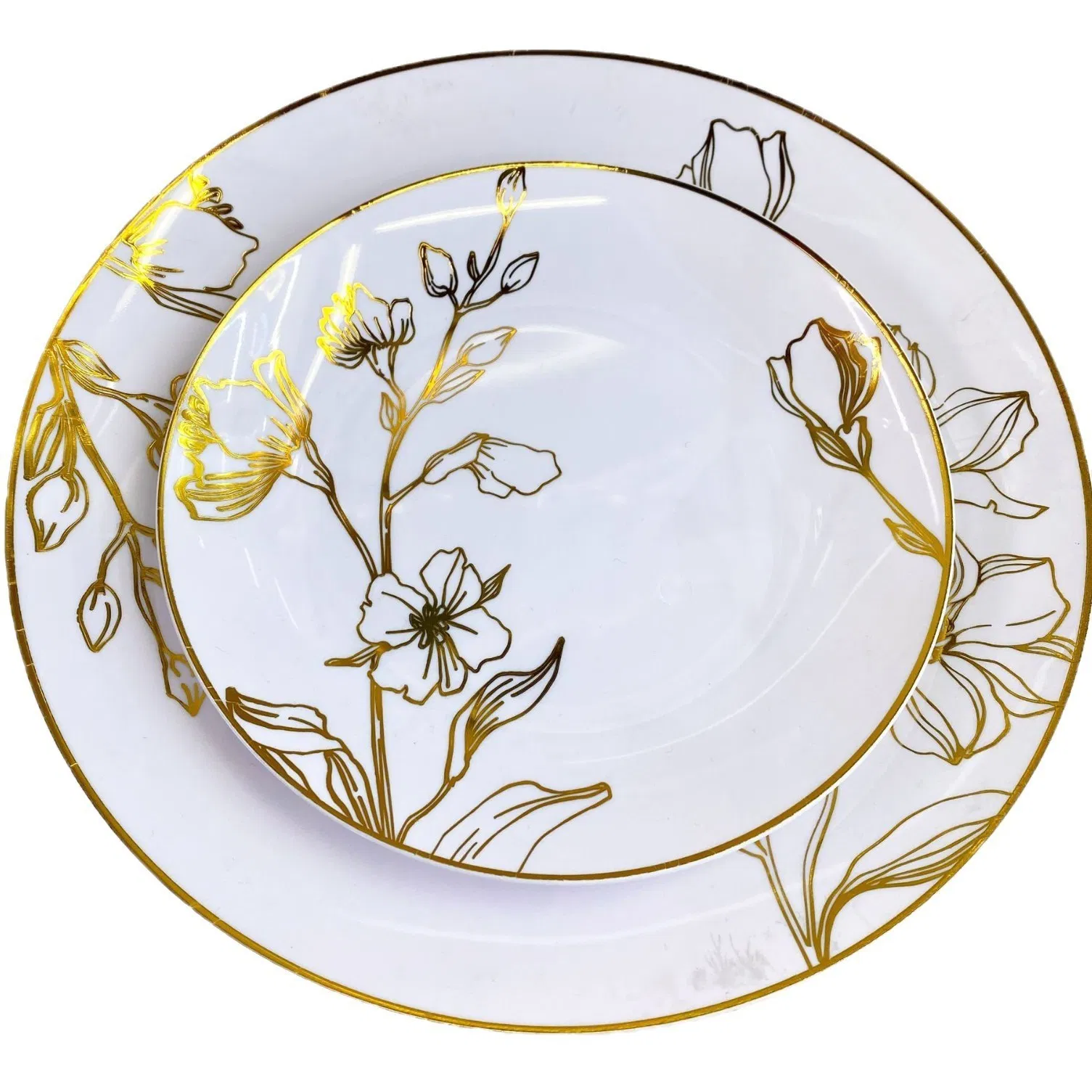 Disposable White Plastic Dinner Plates with Color Pattern 7.5-10.25 Inches Round Shape for Weddings Christmas and Parties