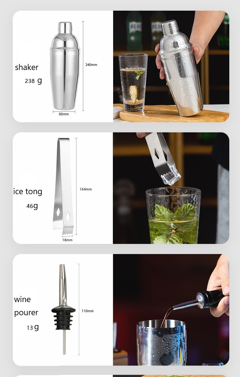 Барный набор из нержавеющей стали Silver Metal Bar Tools